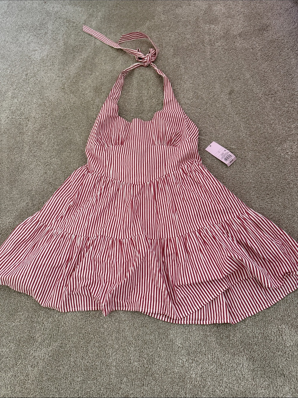 wild fable Red and White Striped Halter Sundress